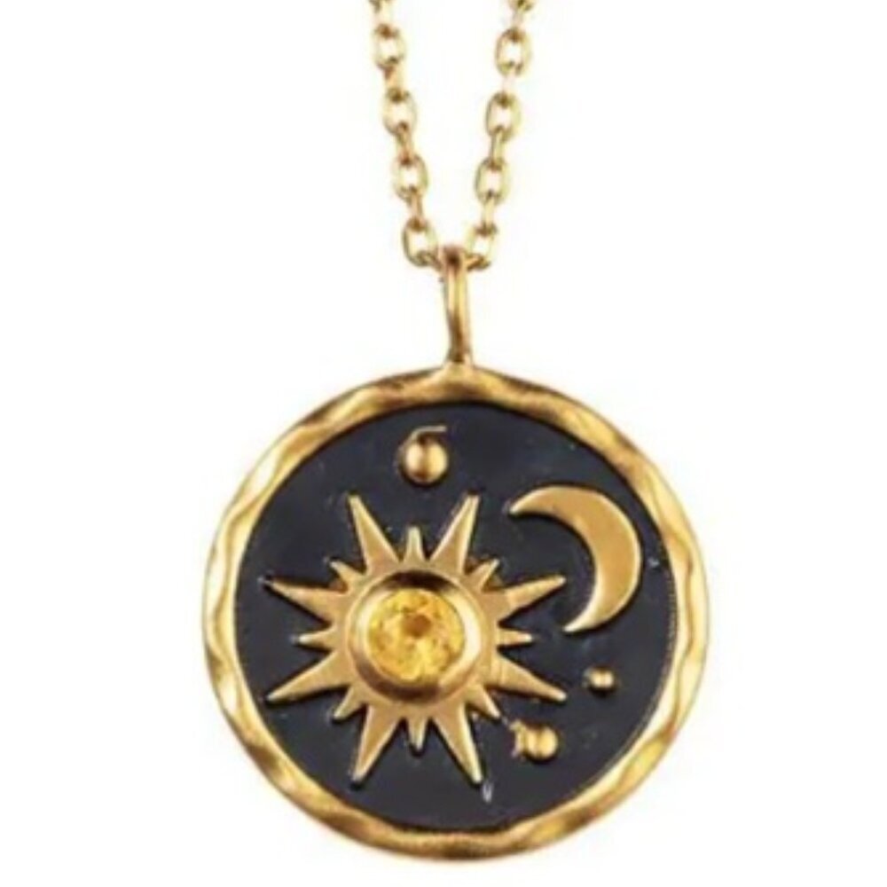 Vintage Bohemian Style Sun and Moon Pendant Necklace for Women & Teens